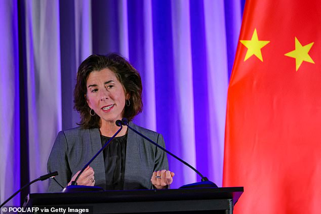 U.S. Commerce Secretary Gina Raimondo also spoke to about 300 executives and officials at the dinner