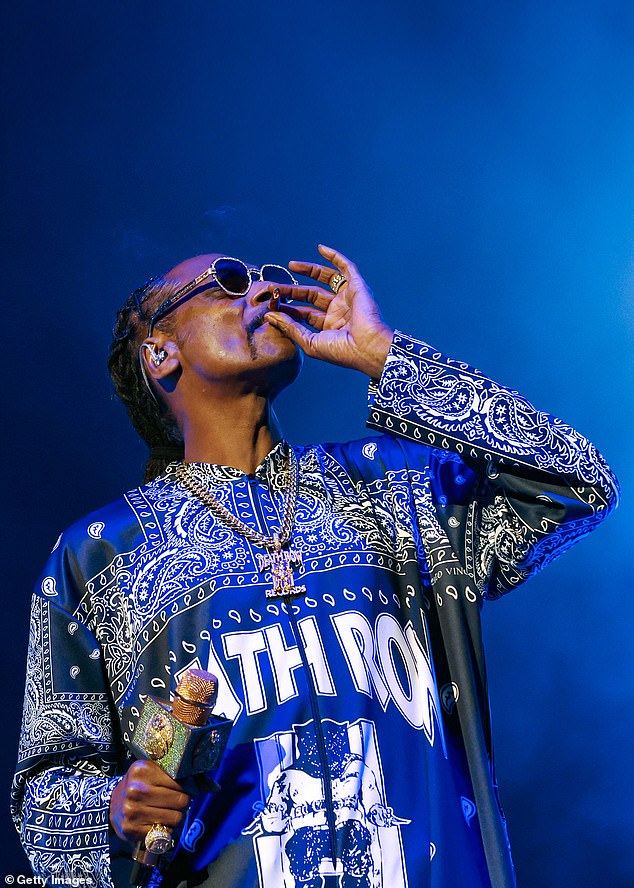 Go up in smoke?  Snoop Dogg is pictured smoking a blunt during a performance at the O2 Arena on March 21 this year in Britain