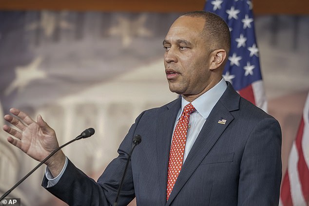 The violence erupted as the DNC hosted a Democratic Congressional Campaign Committee candidate event with congressional leaders, including House Minority Leader Hakeem Jeffries (pictured at the Capitol on Wednesday, November 15, before the violent collisions)