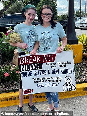 Ms. Stallbaumer (right) surprised Ms. Hallum (left) at a restaurant with the news that she was a match