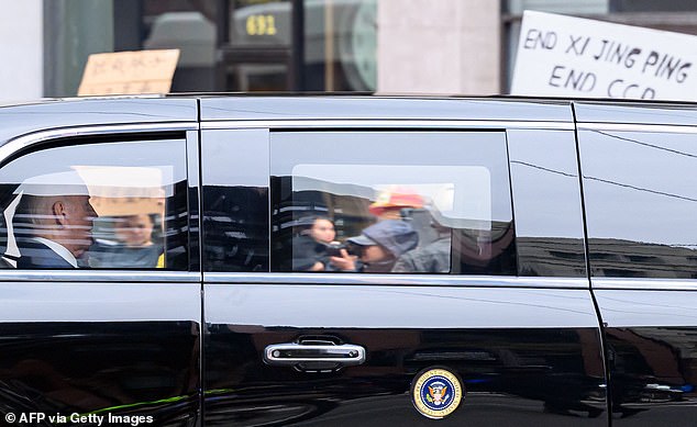 President Joe Biden in The Beast is driven through San Francisco