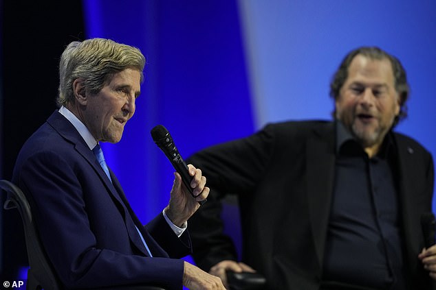 Kerry replaced Elon Musk at an event with Salesforce CEO Marc Benioff during the Asia-Pacific Economic Cooperation (APEC) CEO Summit