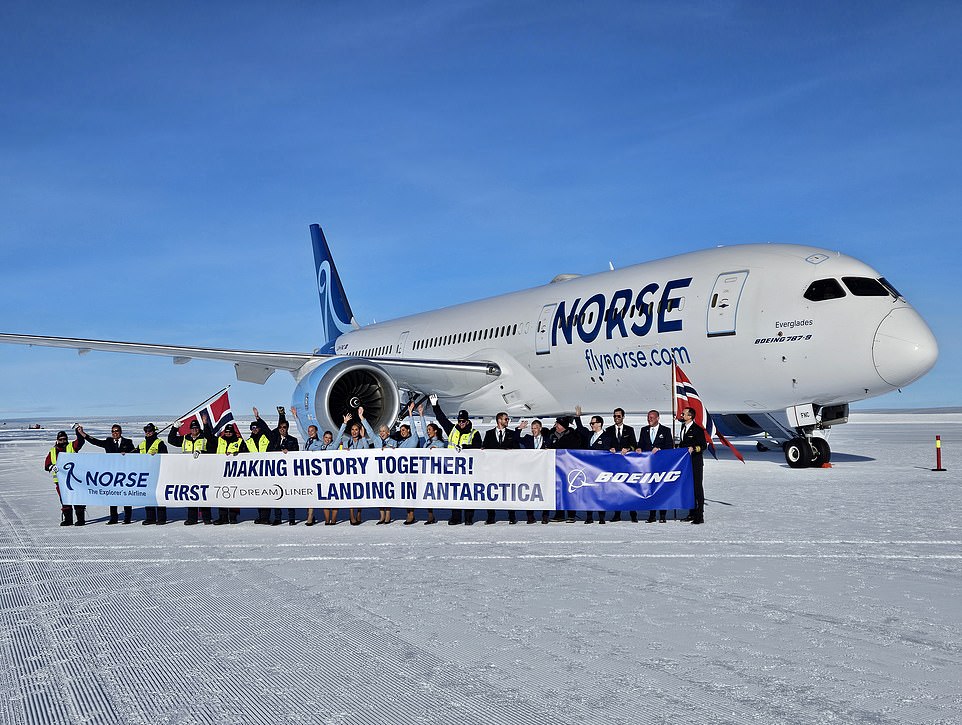 Ice-covered: Because Antarctica had no conventional paved runways, the plane instead landed on a glacial 'blue ice runway' 3,000 meters long and 60 meters wide at Troll Airfield