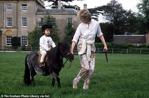 The Duchy of Cornwall owns Highgrove, which was inherited by Prince William.  Pictured: William on his pony in Highgrove with Princess Diana