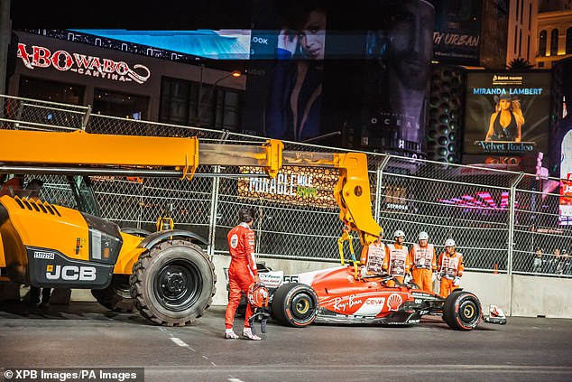 Carlos Sainz saw his Ferrari damaged when he crashed into the manhole cover during the first training session