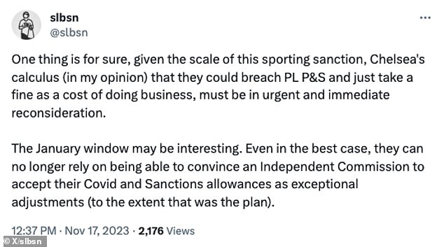 Borson added that Chelsea may have to reappraise their transfer strategy with regards to Premier League Profitability and Sustainability rules after the Everton verdict