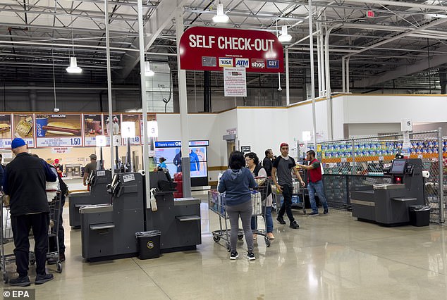 There are self-service checkouts, unlike those in Costco stores in the US (pictured)