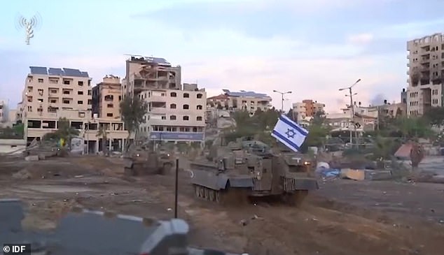 The tanks could be seen flying Israeli flags