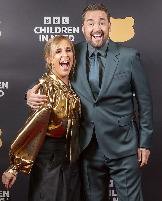 Pals: Jason was joined by Mel Giedroyc on the red carpet ahead of the presenting duo's comedy sketches