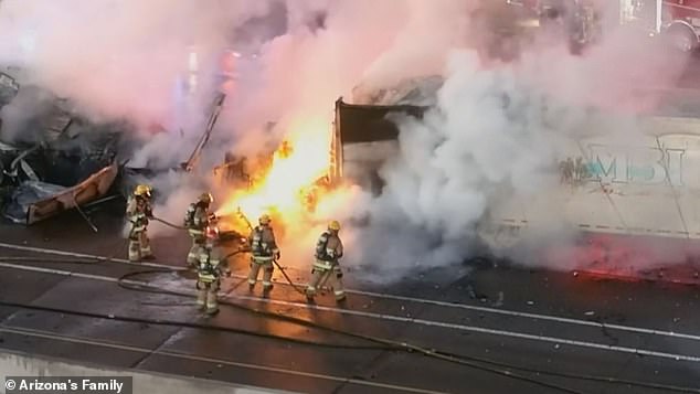 Five people died in the fiery horror crash after two semi-trucks and two other vehicles collided on Interstate 10 in Phoenix, Arizona, in January