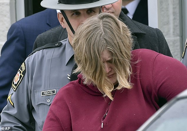 Police have discovered Snyder's Google searches related to suicide by hanging. She is pictured here during her first arrest in December 2019