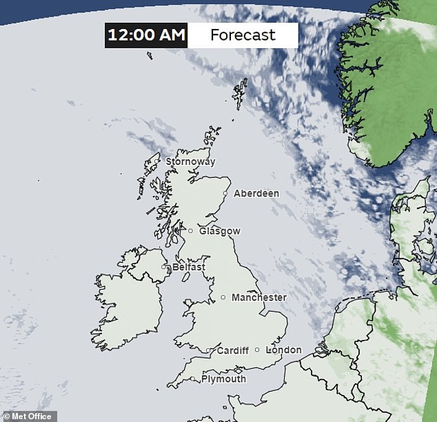 Meteorology: Sadly for those in the UK, the country will be covered in clouds from midnight, making it difficult to catch a glimpse of Leonid