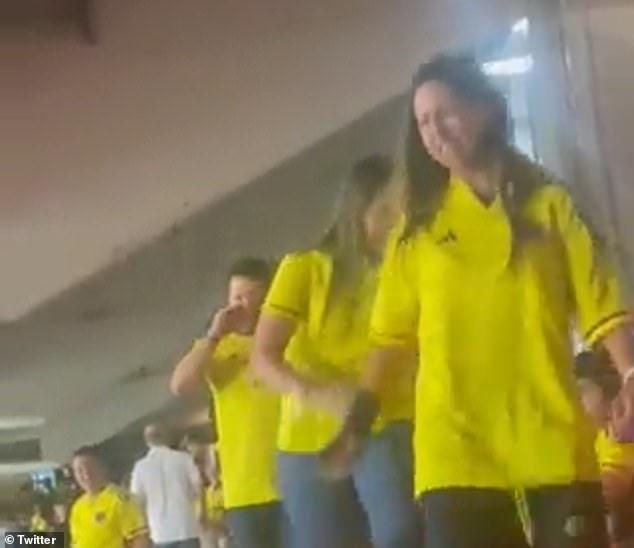 Antonella Petro, the 15-year-old daughter of Colombian President Gustavo Petro, runs out of the Estadio Metropolitano Roberto Melendez in Barranquilla, Colombia, on Thursday evening after fans began chanting 