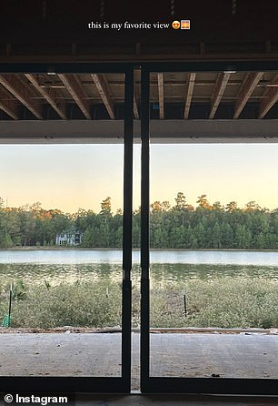 She also posted a photo of a beautiful lake surrounded by greenery, which sits just outside the home's newly installed sliding glass doors.