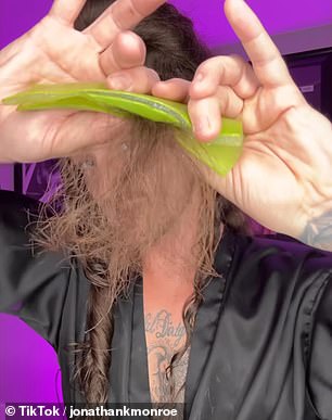 The content creator completely revitalized his dull, frizzy hair by using the gel contained in the plant