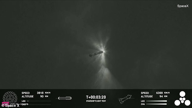 The clip from the second test flight showed the Super Heavy booster rocket successfully separated from the main module, which would carry passengers during a real flight