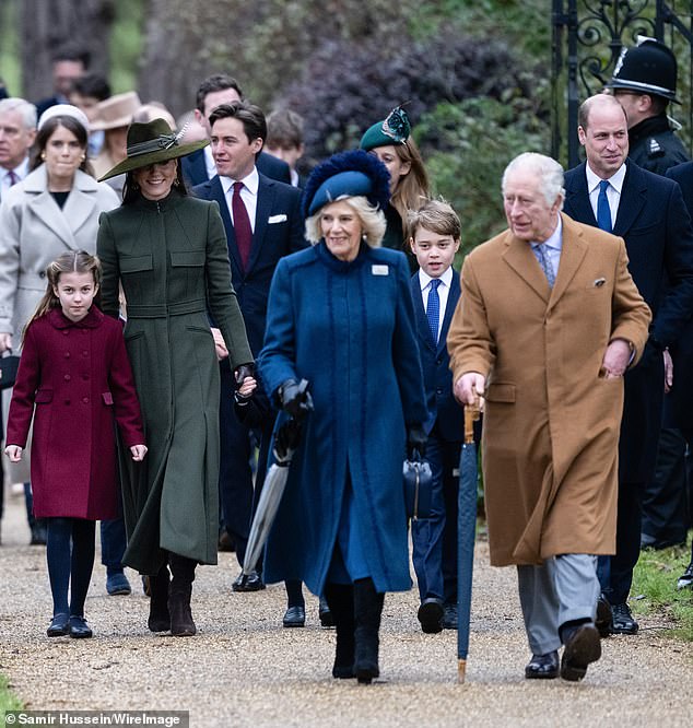 It was feared that as king it would be even more difficult to be a grandfather, but having just turned 75, Charles is streamlining his priorities to spend more time with George, ten, (pictured behind Charles) Charlotte, eight, (left) ) and Louis, five