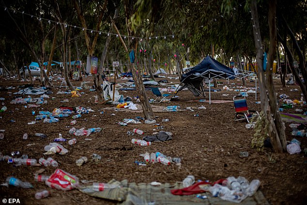 Personal belongings left behind by fleeing Israelis in the aftermath of an attack that killed more than 260 civilians during a music festival on October 7