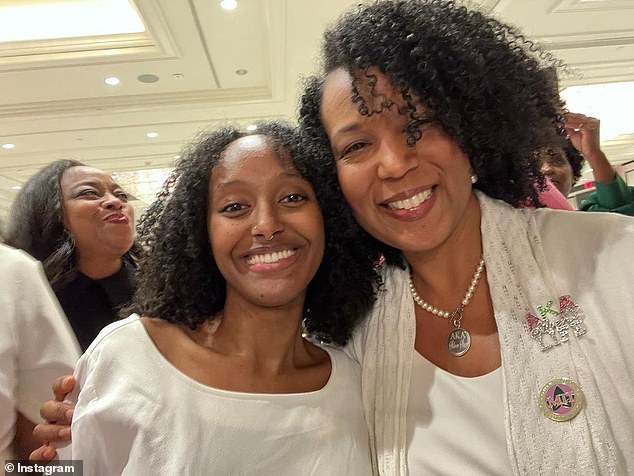 Proud moment: Zahara was dressed in white and wore her curly locks down for lunch