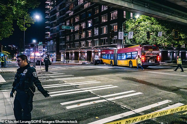 The accident happened at high speed, leaving the bus with nowhere to go but the sidewalk