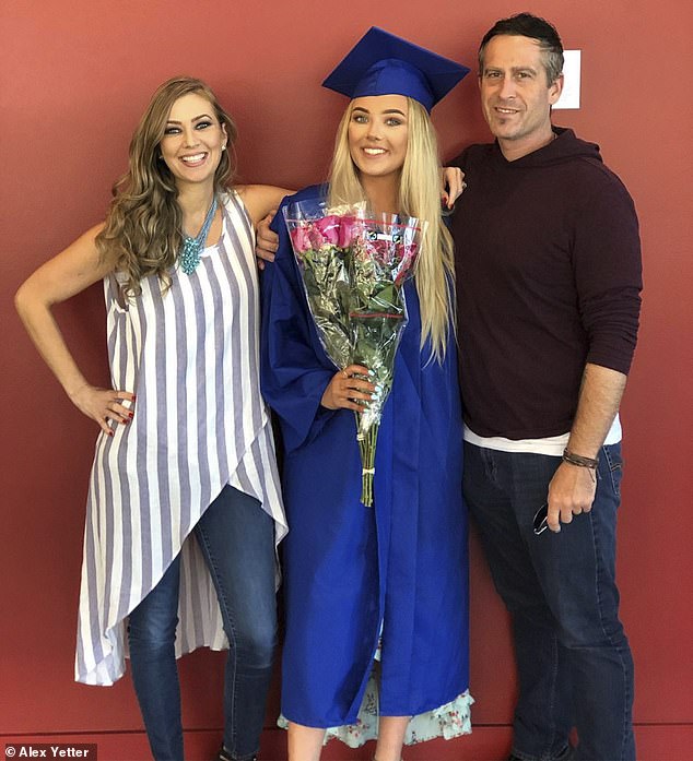 After dropping out of high school, Alex lived in her parents' basement to make ends meet.  (Photo: Alex with her parents at her graduation ceremony)