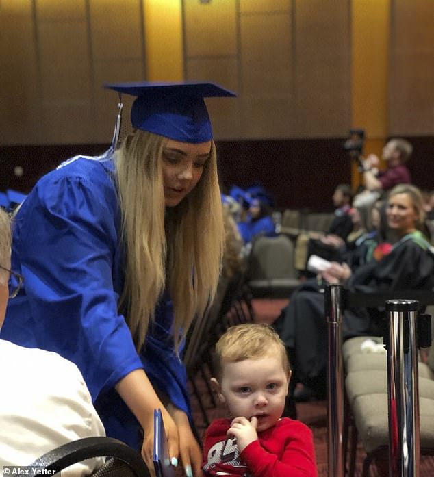 After a grueling course of hard work, she graduated at the age of 18 with her son by her side