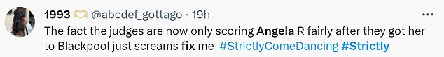 Shock: Following his comments, fans took to X to say Anton 'confirmed' the BBC show had 'fixed' Angela from coming to Blackpool