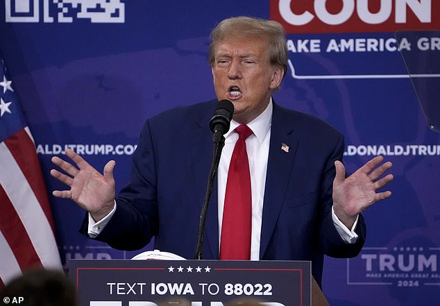 Former President Donald Trump speaks at a campaign rally in Fort Dodge, Iowa, on Saturday.