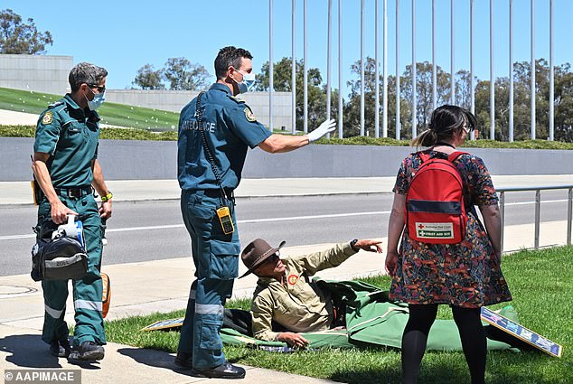 Mr Matthews was rushed to hospital from the Front Laws of Parliament House the day before after suffering shortness of breath and chest pain (pictured)