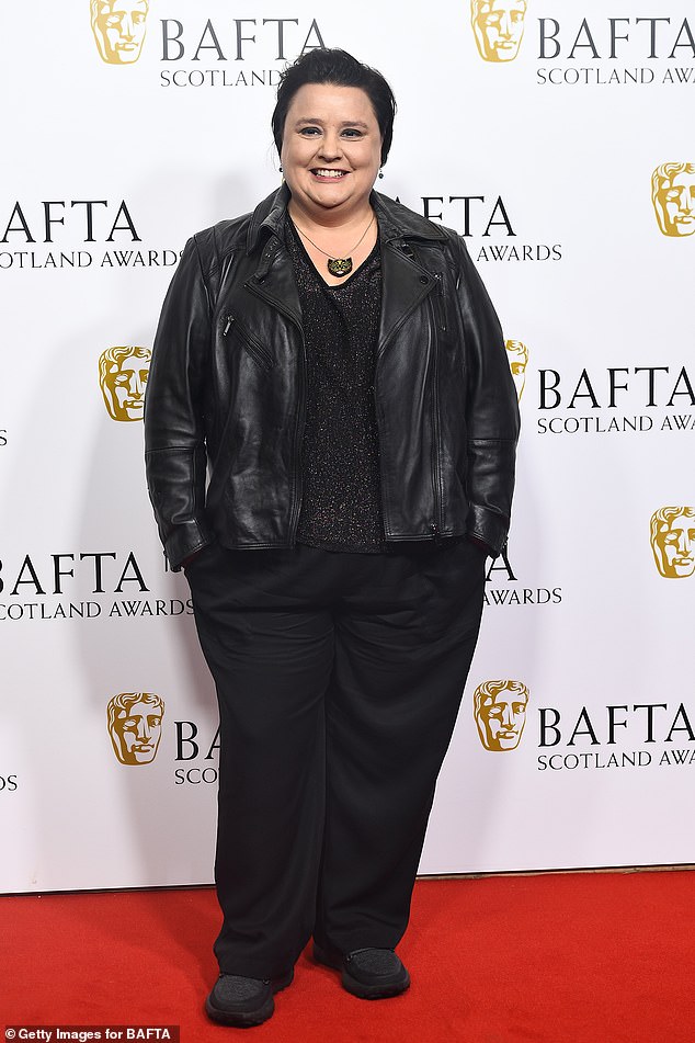 Casual: Scottish comedian and TV presenter Susan Calman, 49, opted for a comfortable look in black trousers and a glitzy black top