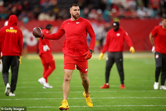 Kelce, 33, prior to the NFL game between the Miami Dolphins and the Chiefs in Germany on November 5