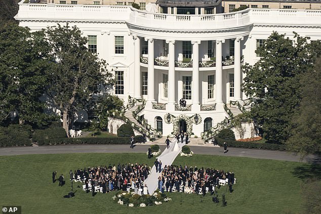 About 250 guests gathered on the South Lawn of the White House last November, wrapped in blankets on a 40-degree day, for the couple's wedding ceremony.