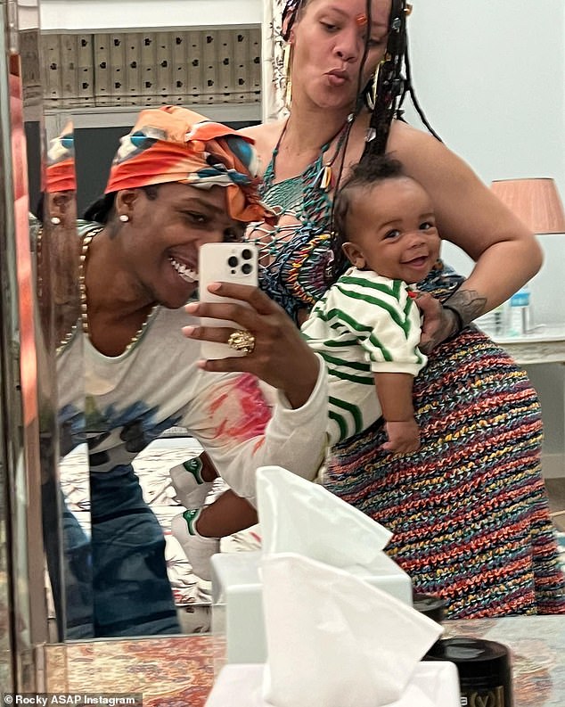 Proud parents: The couple shares RZA, 18 months, and Riot Rose, three months (pictured in May on RZA's first birthday)