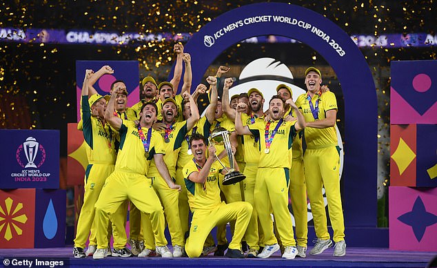 Australia's victorious stars celebrate after a trophy presentation that some fans called the most awkward they'd ever seen