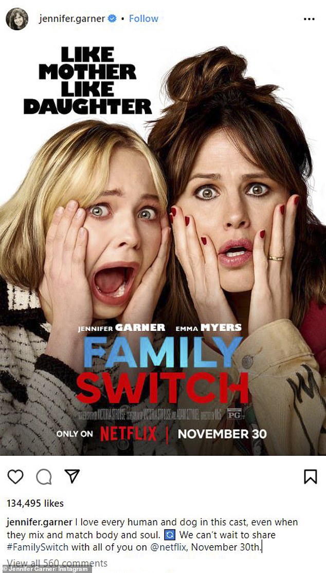 Back to the set: The actress returns to her day job as an actress and will star in the comedy film Family Switch, which will be released on Netflix on November 30