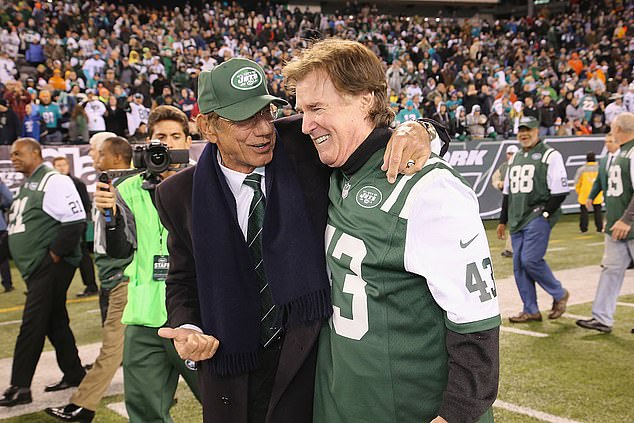 Namath pictured with ex-Jets defensive back and camp partner John Dockery (right)