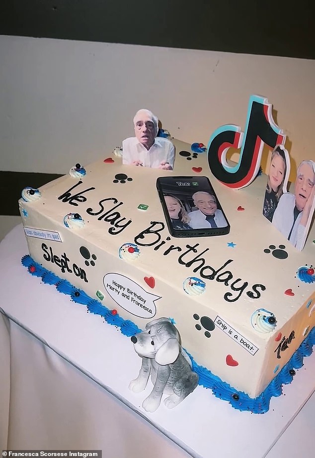 The cake the family celebrated with was decorated with photos of the father and daughter, as well as the TikTok logo and a decorative iPhone