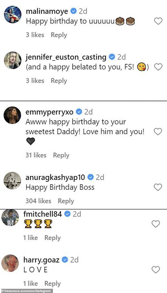 A number of Francesca's Instagram followers chimed in with birthday wishes for the director on a post in which she wrote: 'Happy 81st birthday, Dad'