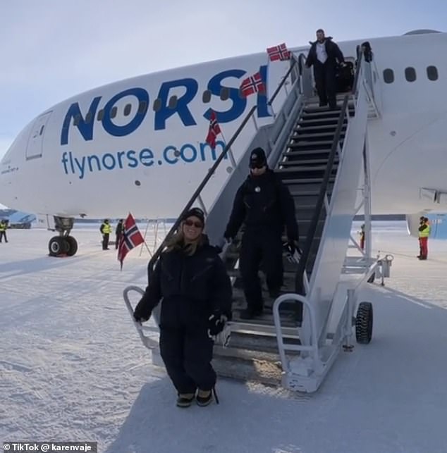 With no conventional runways in Antarctica, the plane had to land on glacial ice