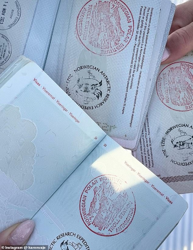 The cabin crew members received a rare stamp in their passports upon landing in Antarctica