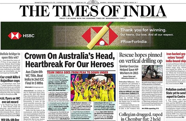 The Times of India labeled the Indian players as 'heroes' after their heartbreaking defeat