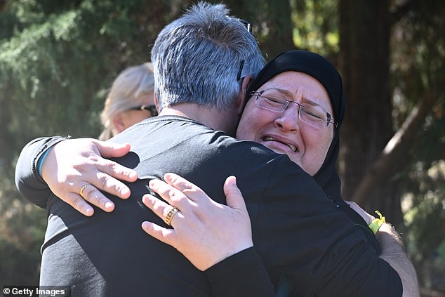 Mourners mourn peace activist Vivian Silver, 74, who was killed in the October 7 Hamas attack during a memorial service on November 16