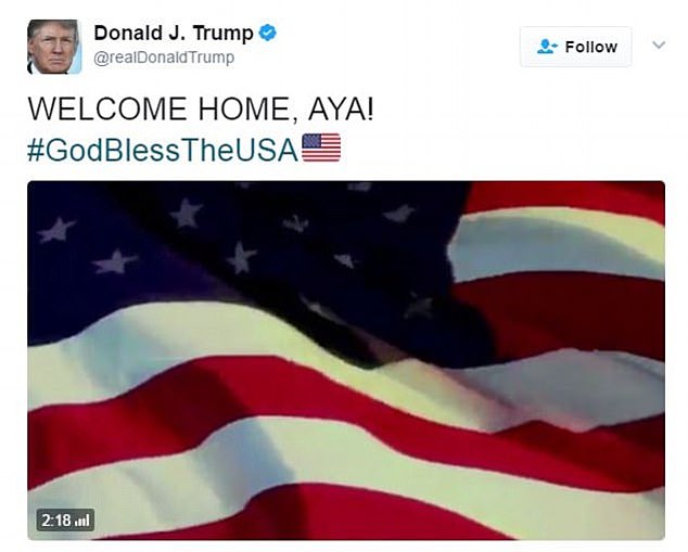 Donald Trump welcomed Hijazi back to the US with a bizarre video featuring an American flag with only 39 stars on it