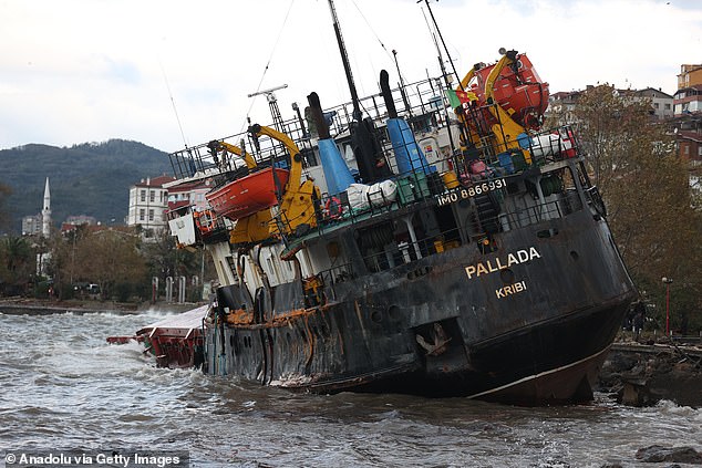 The Cameroonian-flagged Pallada broke in two after running aground amid 16-foot waves at Eregli, a coastal town east of Istanbul