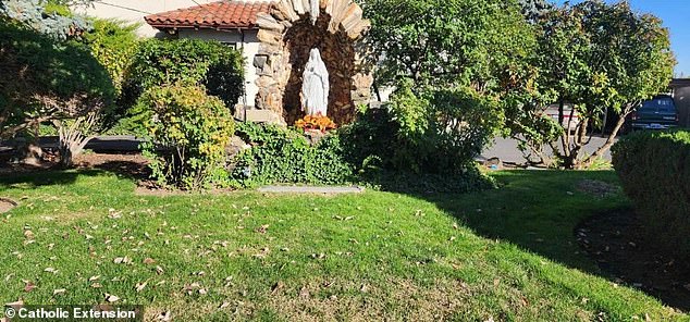 The mother was standing in the grounds of the cathedral