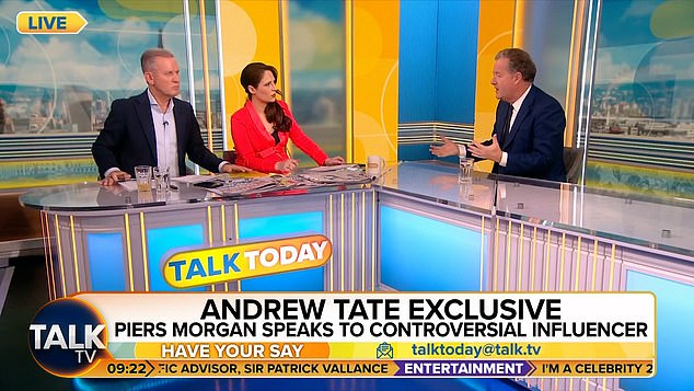 Morgan told TalkToday that he pressed Tate 'hard' about his 'problematic' views and 'misogyny'