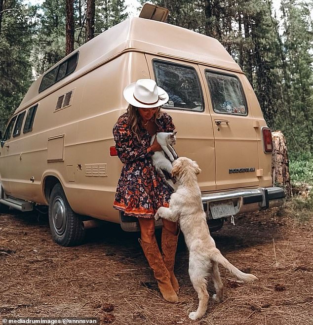 Before long, Annie also acquired a puppy, Charlie, and a kitten, Emilie, to keep her company as she traveled across the country in her van.