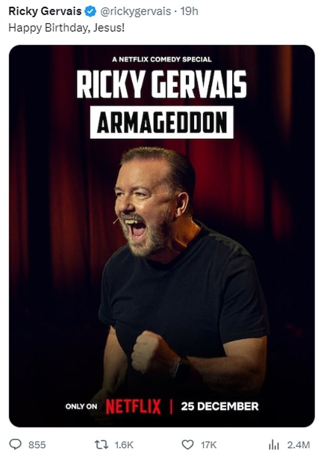 Surprise: Ricky shared the news Monday night that his box office record-breaking tour Armageddon will be released on Netflix on Christmas Day