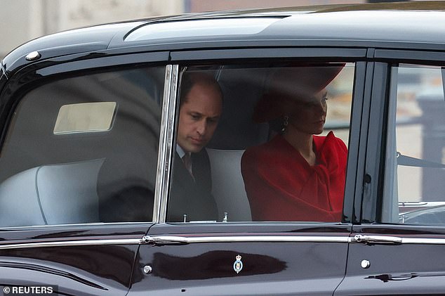 The Prince and Princess of Wales (pictured) played a key role in greeting the President and First Lady at their hotel on Tuesday morning