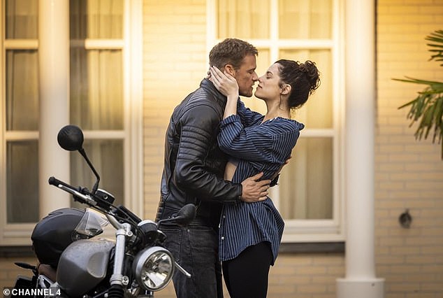 Psychological drama: Evie and Pete meet police officer Danny (Sam) next door and his wife, the glamorous yoga instructor Becka (Jessica De Gouw, photo)